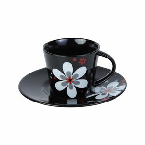KÜTAHYA PORSELEN TL02CT937 ÇAY FİNCANI VE TABAĞI SİYAH ÇİÇEK